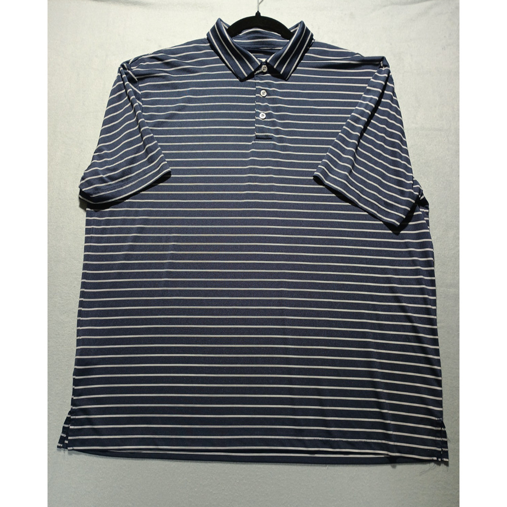 PGA TOUR Polo Shirt Mens XL Blue White Striped Golf Performance Short Sleeve